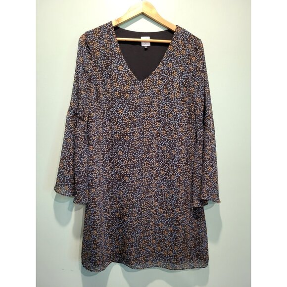 Cabi Blue Petite Floral Chiffon Sheer Bell Sleeve V Neck Dress Sz M Whimsigoth - Picture 1 of 5